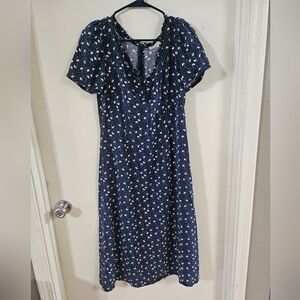 LOFT Blue Flutter Sleeve V-Neck Sundress